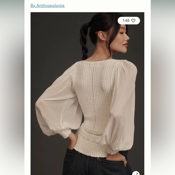 ON SALE 🌸 Anthropologie sheer long sleeve V neck sweater BEAUTIFUL - Picture 2 of 7